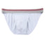 Cake Bandit Sport Birefs. Front view, of grey athletic jock style packing briefs with full back coverage and stripe waistband