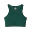 A green short length tank top chest binder with thin straps and a mesh back, showing the front view.