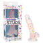 Silicone product with colorful sprinkles next to its packaging on a white background