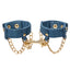 Two Ride ’Em Premium Denim Wrist Cuffs – indigo denim cuffs with shiny hardware.