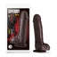 Chocolate Movie Star dildo with packaging featuring a man in a suit on a white background