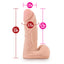 Measurement chart of a silicone TGS X5 Plus 5-inch packer and play toy — beige color with flexible spine, realistic texture, and gender-affirming design front view. with dimensions labeled on a white background