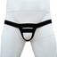 Black minimal thong harness on a white mannequin