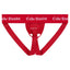 Red ftm packer and STP harness with a wide waistband featuring the white text 'Cake Bandit' repeated, shown on a plain white background.