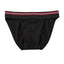 Cake Bandit Sport Birefs. Front view, of black athletic jock style packing briefs with full back coverage and stripe waistband