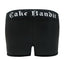 Black 3" Swim Boxer Briefs back view with 'Cake Bandit' branding on a white background