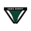 A dark green Cake Bandit flat front jockstrap with the brand name displayed on the front.