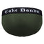 Green Cake Bandit packing Briefs with black waistband featuring white letters 'Cake Bandit' text on a white background back view