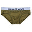 Olive Cake Bandit Packing Briefs men's underwear with a white band featuring text on a white background