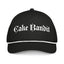 black cake bandit hat with white lettering and white rope over brim