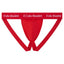 Cake Bandit red packing swim jock with white gothic lettering back view

