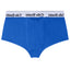 Cake Bandit 2 inch packing boxer briefs in blue, inside view showing the low-rise cut and packing pouch.
