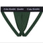 Inside View of a dark green STP jockstrap with a black waistband featuring the white 'Cake Bandit' logo repeated across it. It has two functional slit opening for STP use.