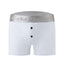 Heather Grey Cake Bandit 3" STP boxer briefs with 2 buttons at center opening with a discrete grey on grey brand logo on the waistband and against a white background front view