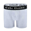 3d Front view of 6" Cake Bandit new logo heather grey boxer briefs - black waistband with white old english lettering that says Cake bandit, on white background.