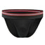 Black Cake Bandit Sport Briefs 3D front view. black waistband with 3 thin stripes red, white and red near the top of waistband no cake bandit logo.