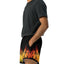 Fire Flamer Shorts front side view on person with hand in side pocket
