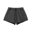 Black Glow Up snow washed cotton shorts front view with side pockets and drawstring. Trans Masc clothing by TGS
