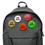 set of large pins declaring your love for trans and nonbinary people on backpack