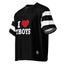 I love TBoys with striped sleeve mesh boxy shirt front side view