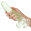 glow in the dark weed leaf silicone pleasure toy 8 inch suction base in a hand