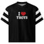 Black sports jersey with 'I ❤️ TBOYS' text on a white background