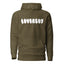 Olive green gender affirming hoodie loverboy in bubble font