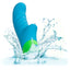 Blue and green toy rave ridged masager with water splashes on a white background