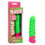 Green and pink rave ripple pleasure toy with packaging labeled 'Rave' on a white background