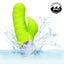 Green and purple toy with water splashes and waterproof IPX7 label