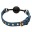 Ride 'Em denim Ball Gag adjustable buckle and breathable design close up of ball and rose gold adjustable closure