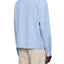 Second date blue plaid long sleeve button up shirt on person back
