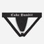 Black Sporty Jockstrap with white piping around cup and white Cake Bandit lettering on the waistband