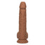 Squirt Stick Toy for T Boys – gender-affirming vibrating prosthetic with Cake Bandit Harness, front view of brown with vein details.