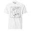 A white t-shirt featuring a black illustration of two individuals holding hands and frolicking, with the text 'T4T' prominently displayed.