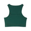  A green short length tank top chest binder with thin straps and a mesh back, showing the back view.