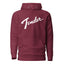 Maroon tender hoodie guitar logo text