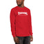 Fire Red thriving while trans long sleeve cozy t-shirt on a model