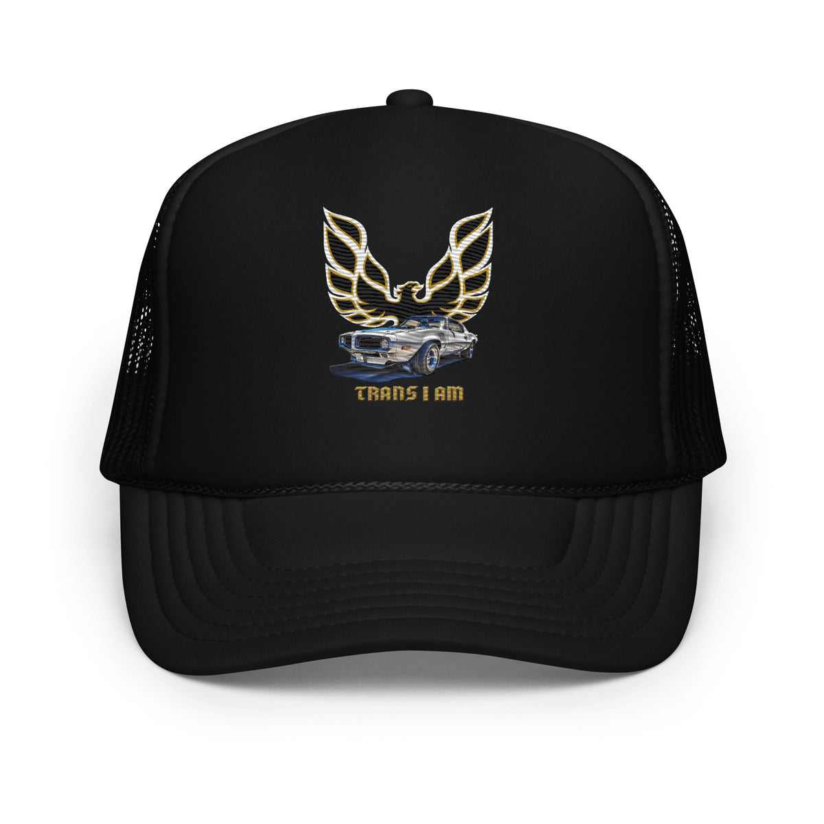 ?MINIMALE ANIMALE? The Firebird Mesh Trucker Hat Black/Gold One Size NWT Amazon.com: Tee Luv Pontiac Firebird Trucker Style Hat  main image 3