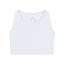 Short white cotton racerback binder for medium+ compression, front view.