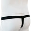 Black minimal thong harness on a white mannequin against a white background