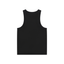 Black Binder Break ribbed tank top back view, fitted, with no logo