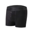 Black Cake Bandit 3" STP boxer briefs with 2 buttons at center opening with a discrete black on black brand logo on the waistband and against a white background side view