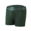 Dark Green Cake Bandit 3" STP boxer briefs with a discrete green on green brand logo on the waistband and against a white background back view
