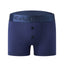 Navy Cake Bandit 3" STP boxer briefs with two buttons and a discrete navy on navy brand logo on the waistband and against a white background front view