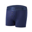 Navy Cake Bandit 3" STP boxer briefs with two buttons and a discrete navy on navy brand logo on the waistband and against a white background side view