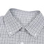 Close up of the collar of the Distressed Uhaul grey and white button down shirt