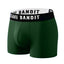 Side view of Dark Green original logo in white on black waistband on white background
