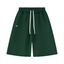 Dark Green front view HUNKY heavyweight raw edge cotton shorts, loose fit with drawstring waist, trans masc clothing from TGS