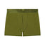 Olive Cake Bandit 3" STP monochrome boxer briefs with  a discrete olive green on olive green brand logo on the waistband and against a white background inside view